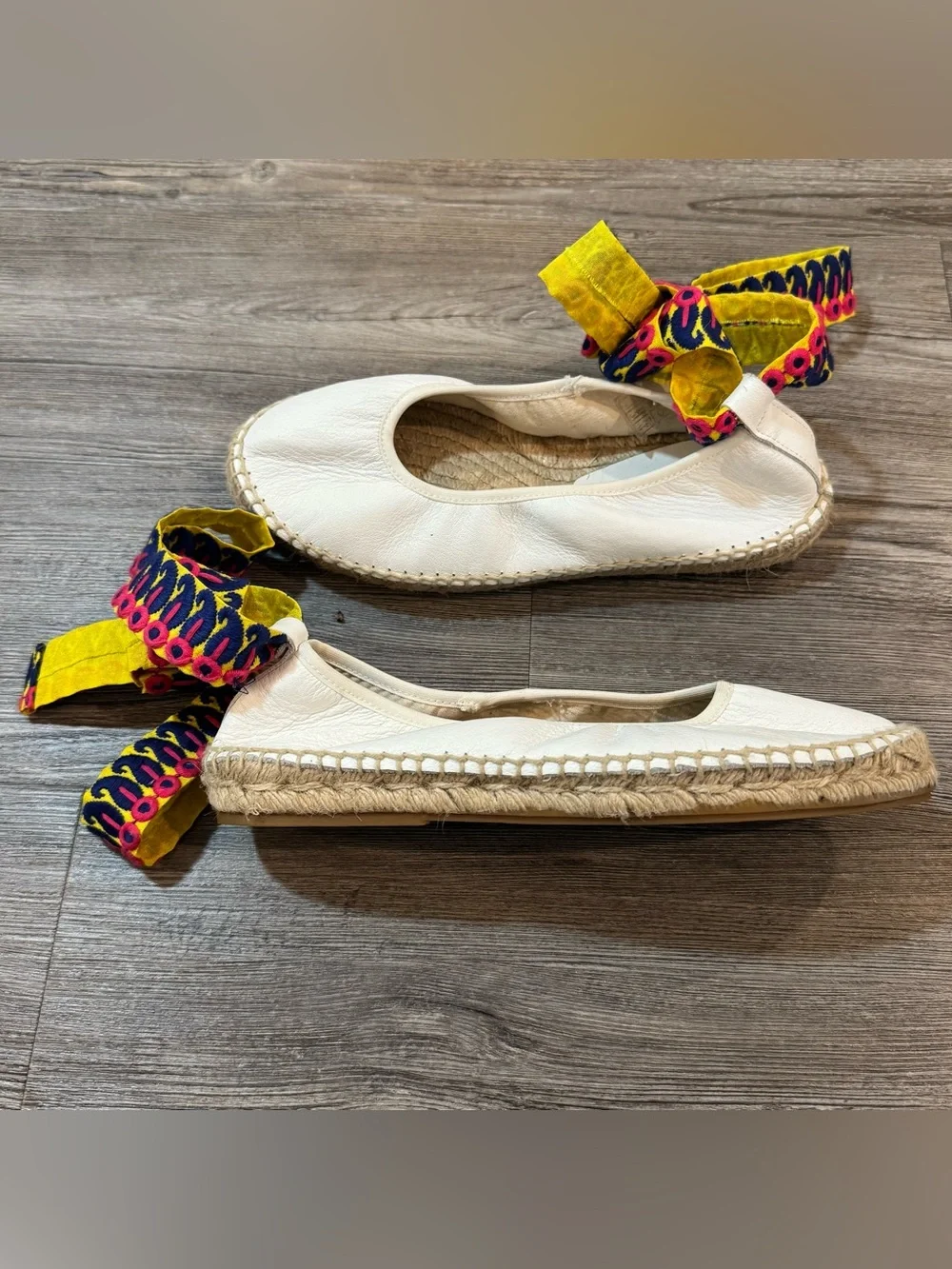 Free People Maya Wrap Espadrille Flats White Leather Embroidered Wrap 36/US6